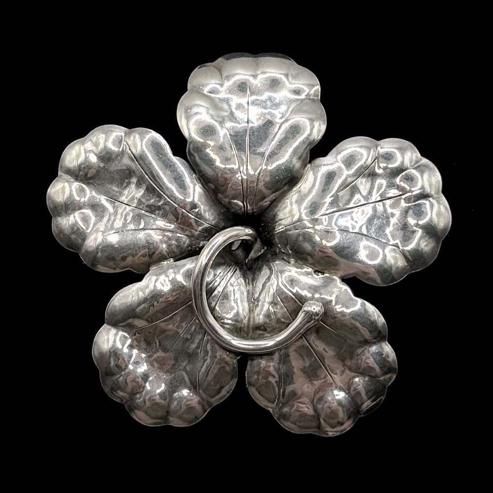ALBINO MANCA Vintage Hand Wrought Sterling Silver Hibiscus Flower Brooch